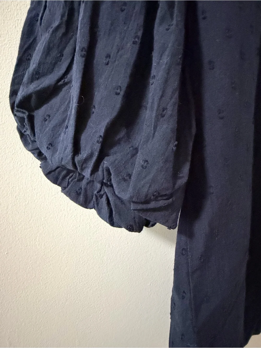 LOFT Navy Textured Puff-Sleeve Blouse